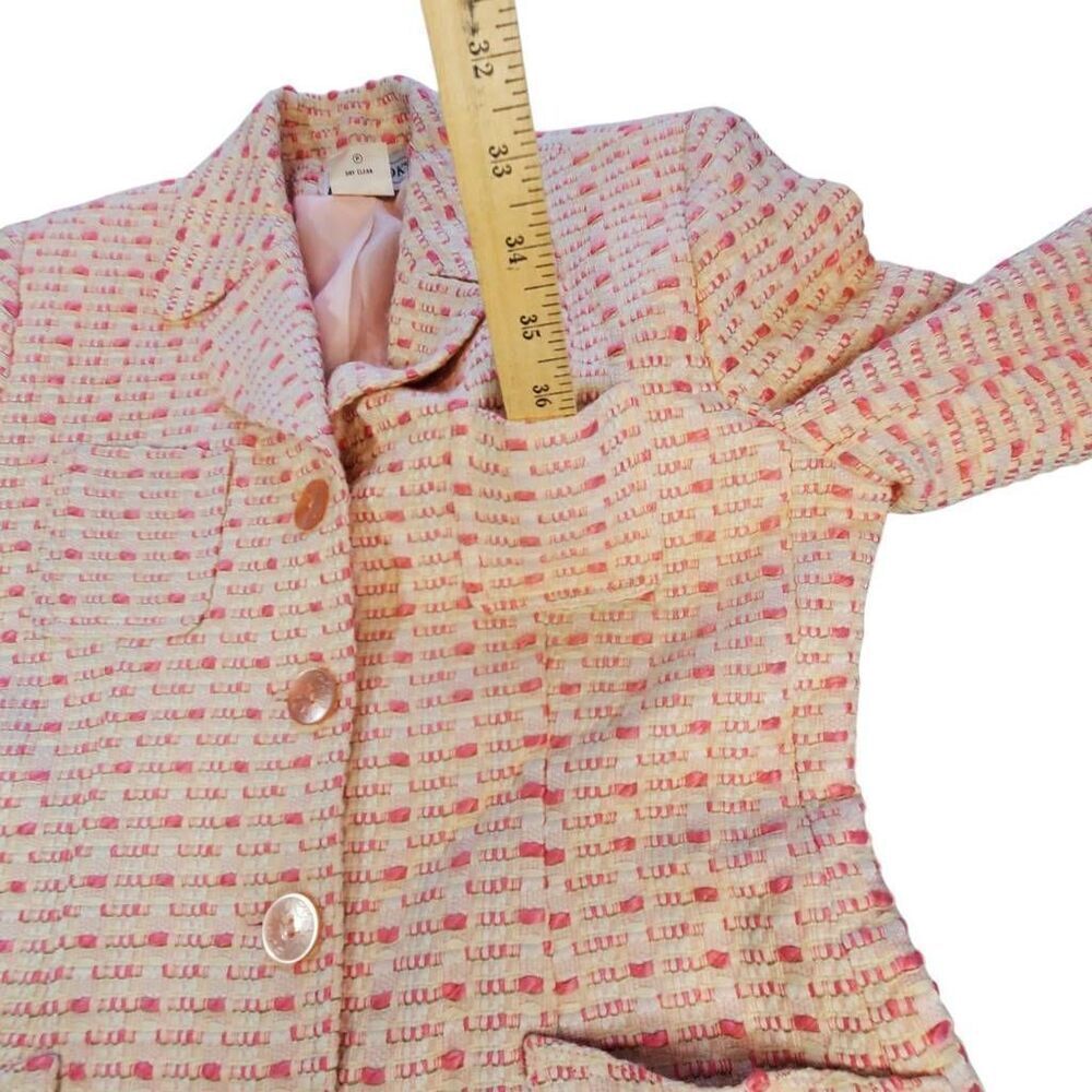 Vintage JG Hook Tweed Blazer Women's Pink Cream Textured Woven Career Preppy Jac - Picture 4 of 11